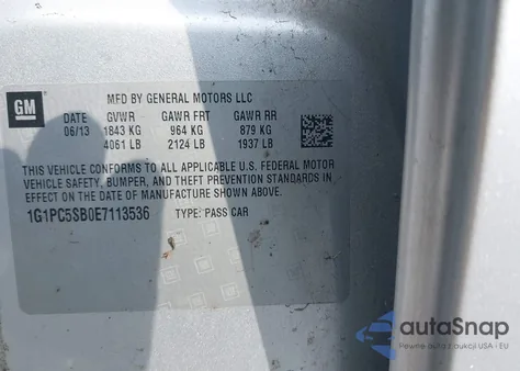 2014 Chevrolet Cruze 1Lt Auto from USA, damaged, VIN 1G1PC5SB0E7113536